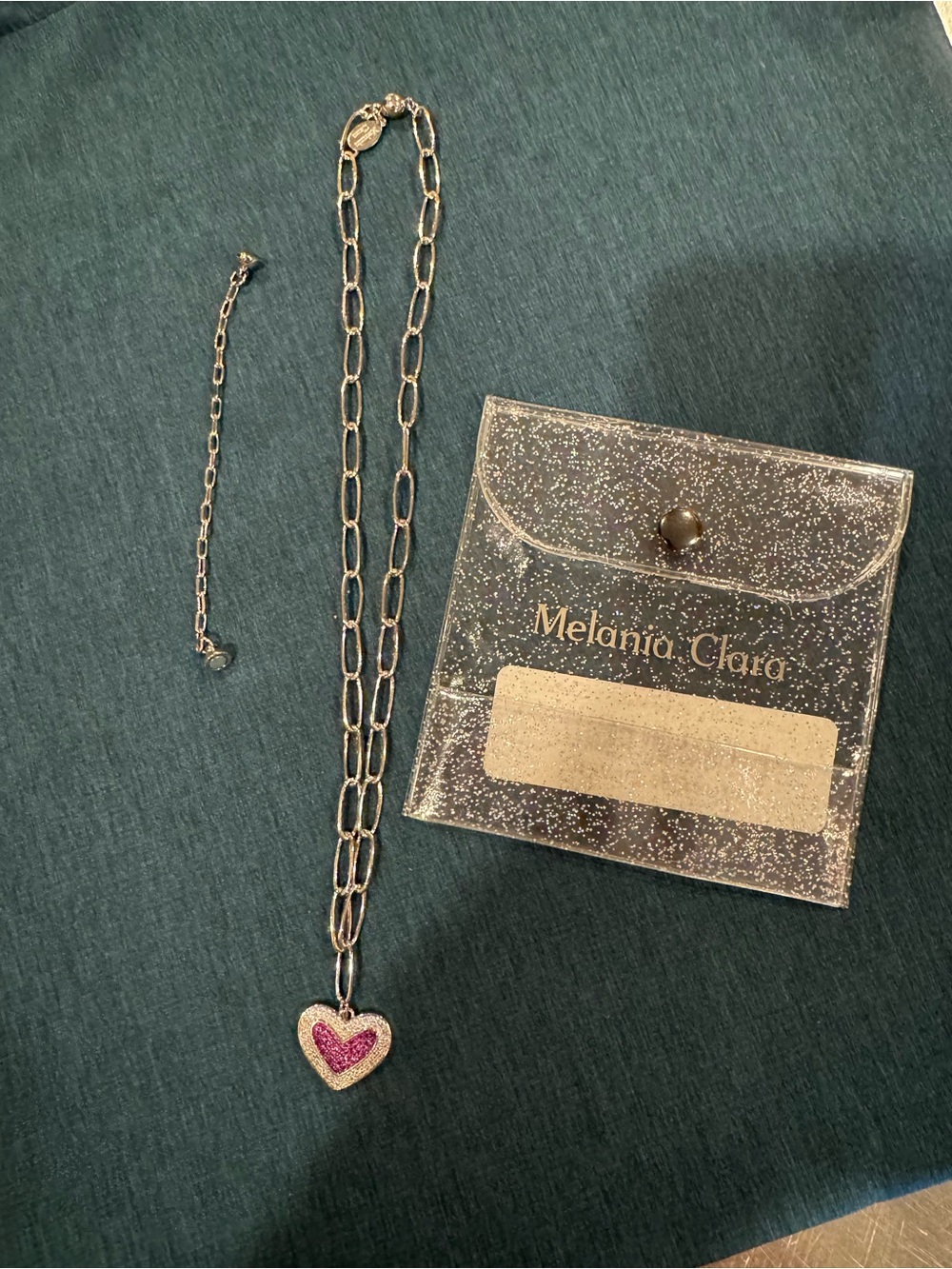 Melanie Clara Silver Chain Necklace with Pink Heart Pendant